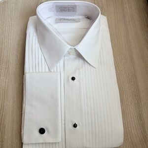 NWT Cristoforo Cardi Tuxedo formal White Pleated Dress Shirt Point Collar 15.5
